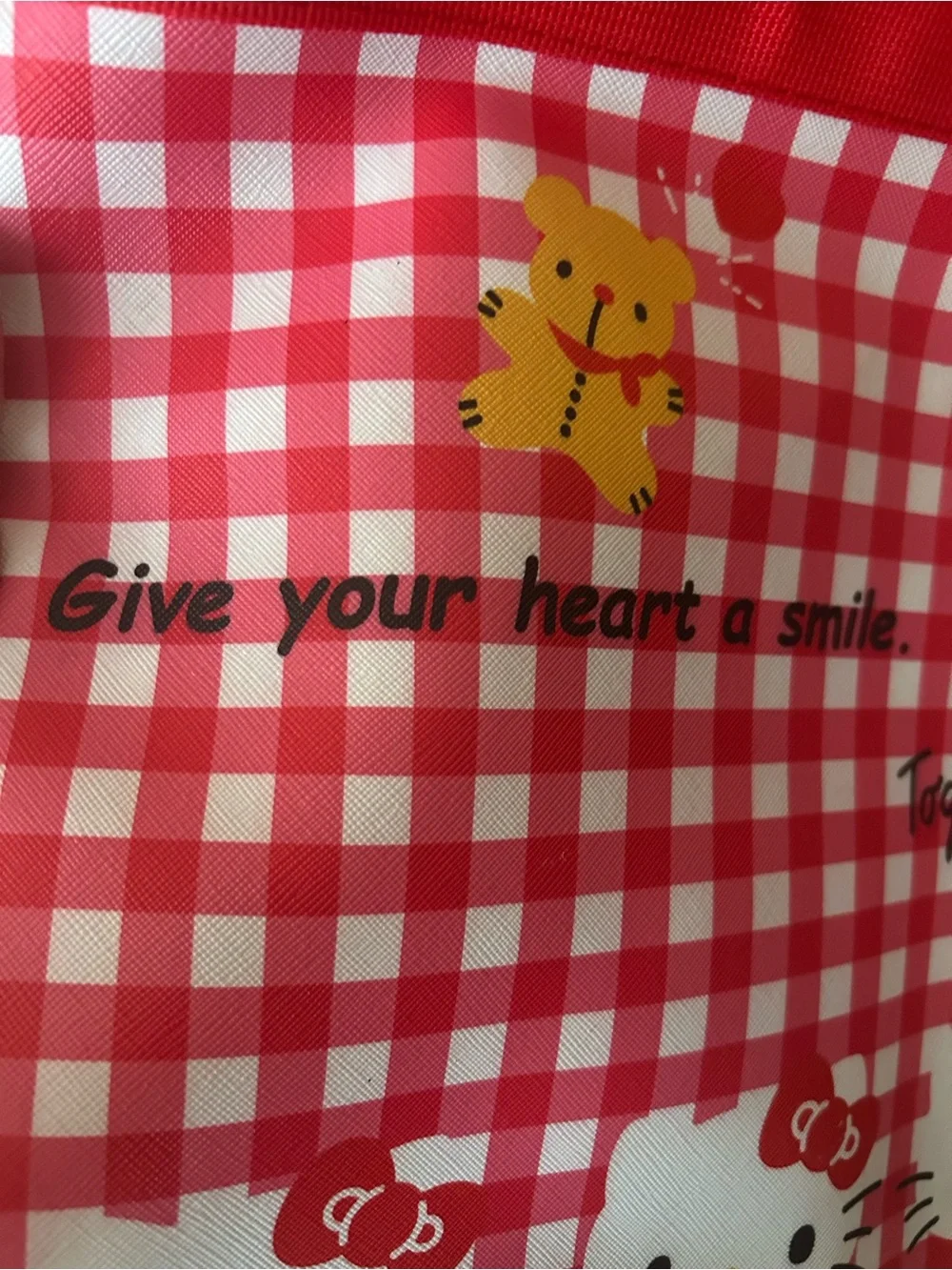 Hello Kitty Red and White Gingham Tote with Script Logo